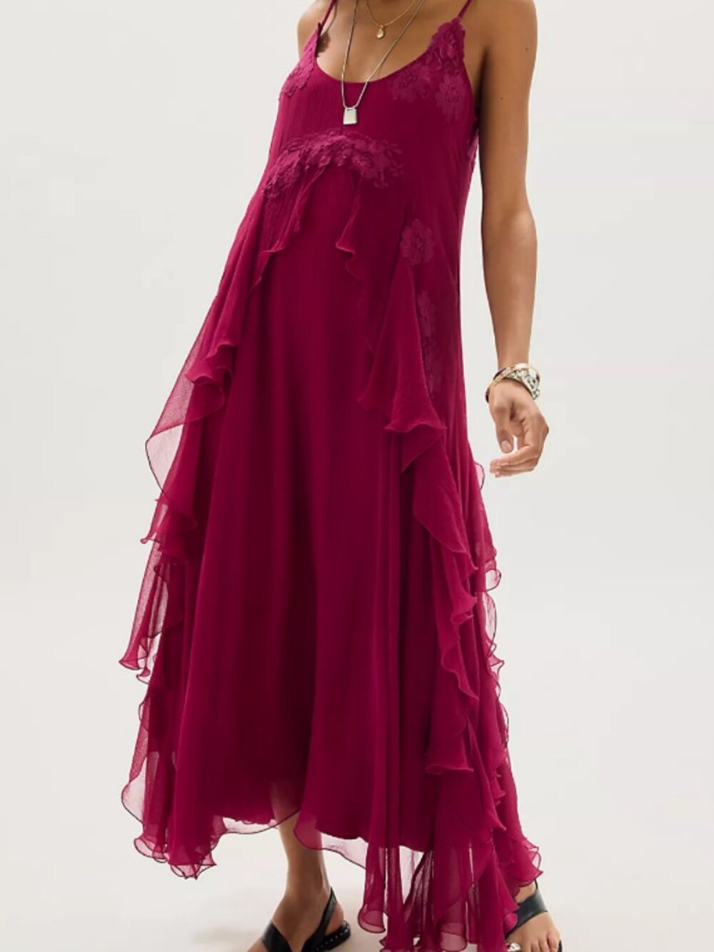 Nigel Preston Floating Angel Chiffon Maxi Dress Damson M